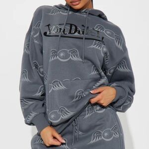 Von Dutch Gray Fly High Hoodie with Winged Graphics #A